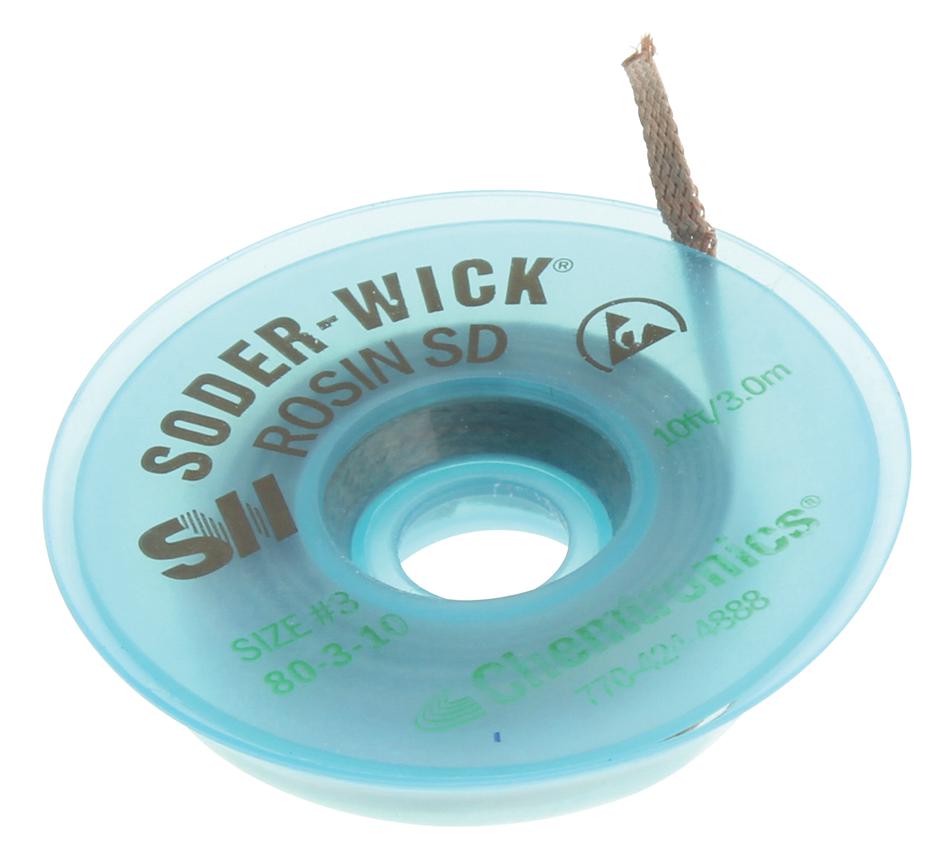Chemtronics 80-4-10 - Soder-Wick Rosin Flux Desoldering Wick, 0.110"/2.8mm, 10'/3.0m L, ESD-safe Bobbin, 1lb